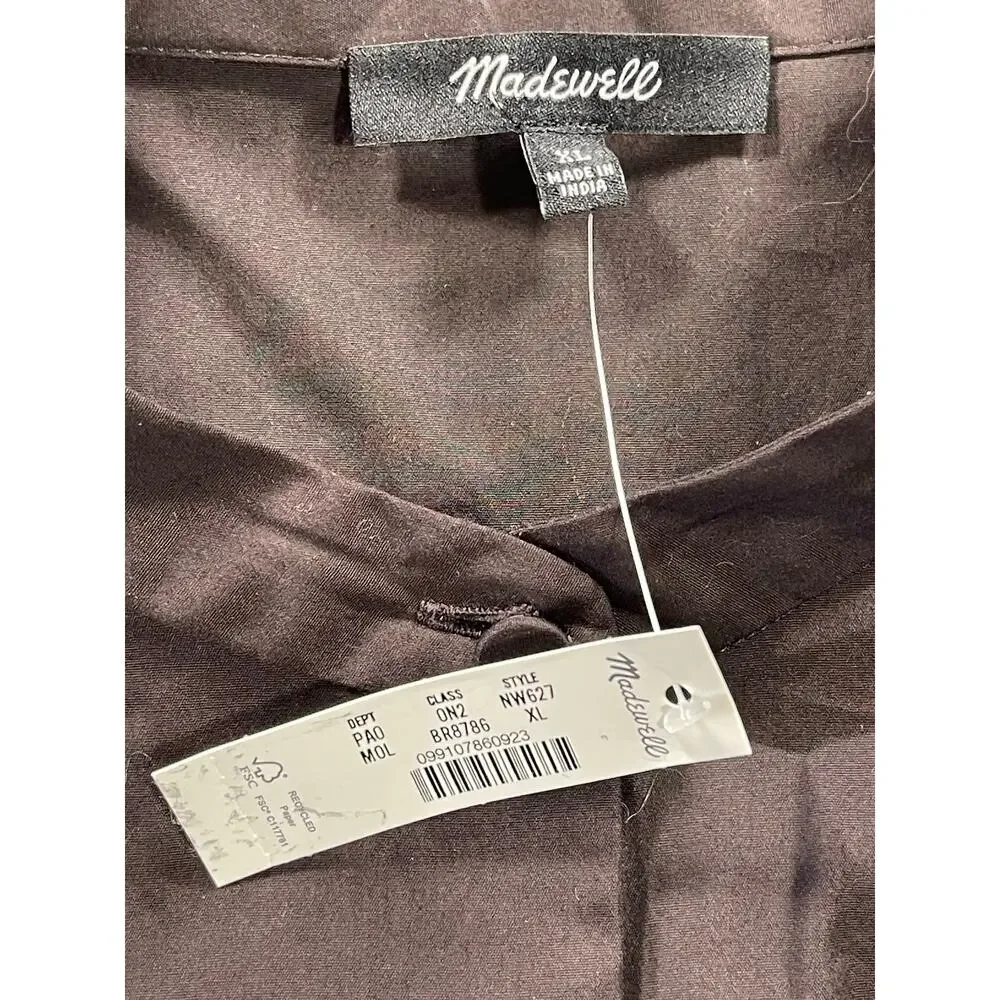 Madewell Puff Sleeve Button Up Poplin Shirt Molasses Brown XL NWT